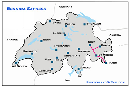 Bernina Express Route Map Switzerland by Rail
